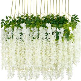 45 inch Wisteria Kunstbloem Bushy Silk Vine Ratta Opknoping Opknoping voor Wedding Party Garden Outdoor Greenery Office Wanddecoratie