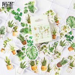Autocollants Washi décoratifs plante verte en pot, étiquette autocollante pour Scrapbooking, papeterie pour Album journal intime, 45 pièces/paquet