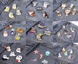 45 pièces émail émail ensemble animal chat chien mer poisson chimique science sorcière coeur halloween broche espace astronaute bijoux cadeau kid h8233908