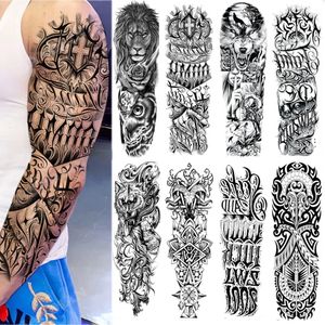 45 pièces en gros bras complet imperméable tatouage temporaire homme animal tigre loup Maori fleur manche jambe femmes Totem autocollant 240311