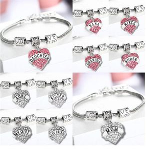 45 typen Diamond Love Heart Armband Crystal Family Lid Mom Dochter Grandma Geloof Geloof Hope Beste Vriend Polsband Voor Vrouwen To472