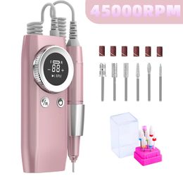 45000RPM Perceuse À Ongles Machine De Manucure Ponceuse À Ongles Électrique Rechargeable Avec Mode Pause Ongles Tour Gel Coupe Supprimer Outil 240318