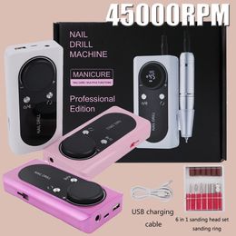 45000rpm USB USB RECHARGable Nail Drill Manucure Machine Professional Gel Polishing Remover Set Art Low Voice 240509