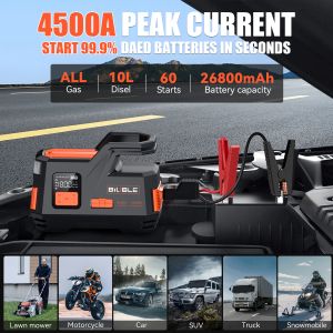 4500A Auto Jump Starter Power Bank 12V draagbare auto -batterij Boosterlader Luchtpompbandenbanden Infressor Startapparaat