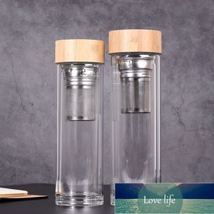 Gobelets à eau avec couvercle en bambou de 450ml, gobelet à thé en verre à Double paroi avec passoire et panier à infuseur, bouteilles d'eau en verre simples