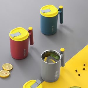 Tasse à café à Double paroi de 450ml, gobelet en acier inoxydable, Portable, anti-fuite, tasses d'eau potable de bureau avec poignée et couvercle