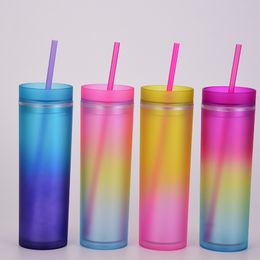 450 ml Gradiënt Kleur Tuimelaar met rietjes Zomerfeest Drankjes Cup Herbruikbare Plastic Skinny Tumblers