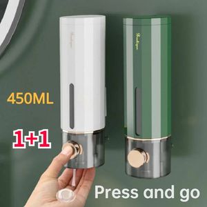 Manual de 450 ml de jabón montada en la pared lavado de desinfectante para manos para la familia para ducha el ducha gel champú accesorios de baño 240312