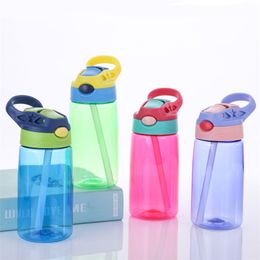 450 ml Plastic Kid Water Flessen BPA Gratis snoepkleuren Leuke tuimelaars voor kinderen met handvat en stro