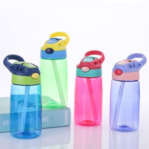 Bouteilles d'eau en plastique pour enfants de 450 ml, couleurs de bonbons sans BPA, gobelets mignons pour enfants avec poignée et paille