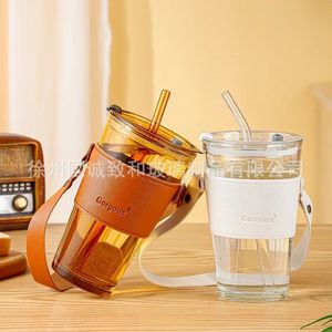 450 ml de tasse d'eau portable avec couvercle et paille de thé transparent jus de thé en verre bière lait tasse de café pour le bureau à domicile 240409