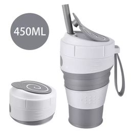 Tasse à café pliable en silicone de 450 ml avec couvercle anti-fuite pour voyage, randonnée, pique-nique, de qualité alimentaire, sans BPA, tasse à café pliable