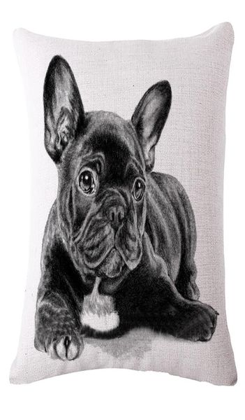 Funda de cojín de lino y algodón con estampado de Bulldog Francés, funda de almohada cuadrada para cintura, 4,545cm, textil para el hogar 2631449