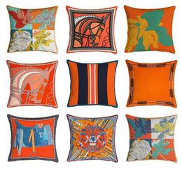 4545 cm série Orange housses de coussin chevaux fleurs imprimer taie d'oreiller couverture pour la maison chaise canapé décoration taies d'oreiller carrées 3174493