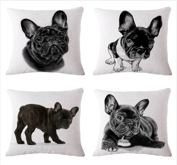 4545 cm SexeMara belle bouledogue français motif coton lin housse de coussin taille carrée taie d'oreiller taie d'oreiller maison Textile2887718