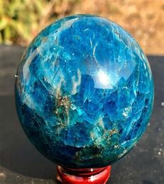 Boule de guérison reiki en cristal, sphère de pierre d'apatite bleue naturelle de 4550MM T2001177720488