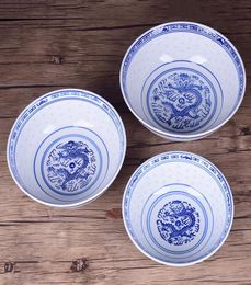 4556789 pouces en porcelaine bleu et blanc bol ramen bol chinois jingdezhen bols de riz céramique Dragon Pattern Table Vintage7068686