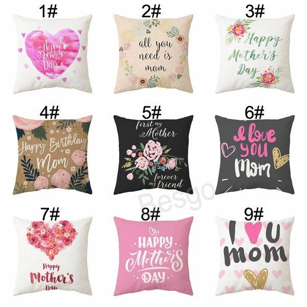 45 cm * 45 cm Taie d'oreiller fête des mères housse de coussin de voiture bonne fête des mères j'aime maman taie d'oreiller canapé chambre décor taie d'oreiller Funda De Almohada Para El Dia De La Madre.