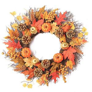 45 cm herfst krans Kerst vakantie decor thanksgiving garland raam restaurant thuis pompoen esdoorn blad decoratie krans deur 211104