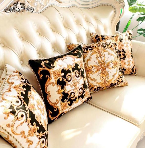 45 cm style baroque luxe rétro housse de coussin canapé noir blanc jaune velours housse de coussin canapé lombaire taie d'oreiller maison Deco289706644