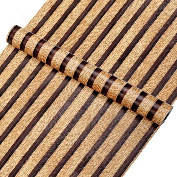 45 cm Big Roll Decoración Home Background Wall Paper Wallpaper Stripes de madera impermeables PVC Seginas de autoadhesivo 240415