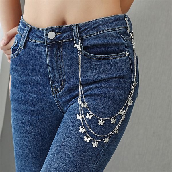 Chaîne de pantalon papillon pour femmes, 45cm, unisexe, Punk, taille en métal sur le jean, ceinture de pantalon, décor gothique Harajuku, porte-clés 220712