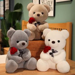 45 cm kawaii teddybeer met rose pluche speelgoed knuffel dier dolly Ik hou van je voor vriendin verjaardagscadeau romantisch cadeau