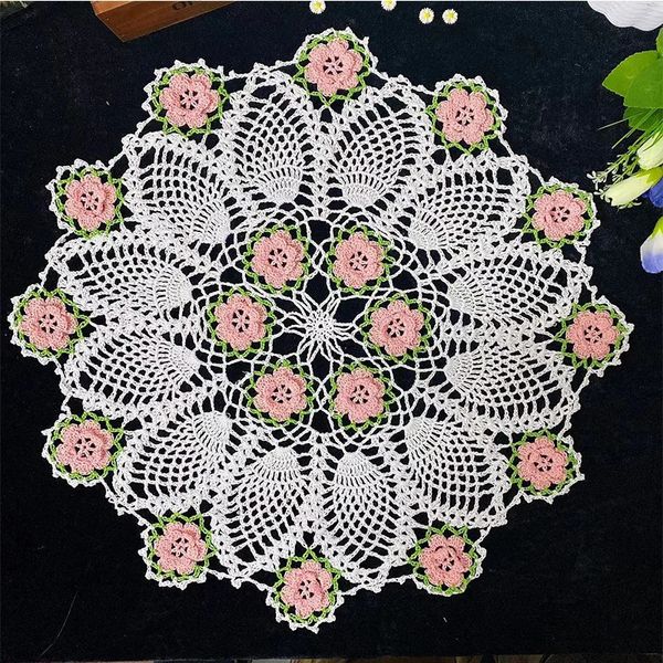 45 cm de encaje redondo mesa de algodón lugar estera comedor pad paño crochet placemat taza taza mantel té posavasos hecho a mano tapete cocina 240102