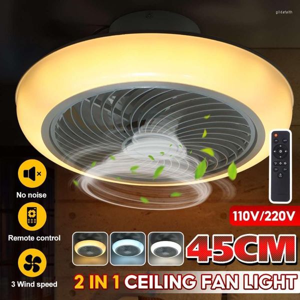 Lámpara de ventilador de techo LED inteligente moderna de 45 cm con luz para dormitorio Control remoto silencioso 3 vientos velocidad ajustable regulable