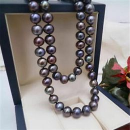 45cm Nouveau collier de perles noires de tahiti AAA naturel 9-10mm221T