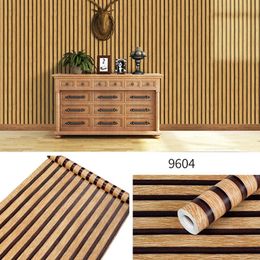 45 cm PVC Bois à rayures à rayures Selfadhesive fond d'écran mur mur armoire meuble rénovation étanche étanche 240415