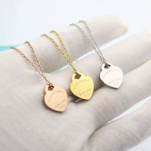 45 cm TF collier ras du cou 925 coeur fine chaîne classique original marque lettre logo graver 316L acier inoxydable 18K or argent rose filles femmes cadeau d'anniversaire bijoux