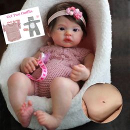 45 cm corps entier Silicone Viny Meadow Bebe Reborn fille avec cheveux enracinés à la main réaliste réaliste Reborn poupée jouet pour enfants 240116