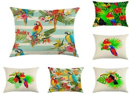 45cm45cm Crested Parrot en Parrot Linencotton dooi kussensraden Couch Cushion Cover Home Decorative Pillow2498398