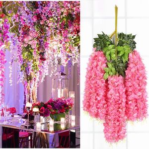 45 pouces Artificielle Glycine Fleurs Faux Glycine Vigne Ratta Suspendus Guirlande Soie Fleur Chaîne Maison Fête De Mariage Décor