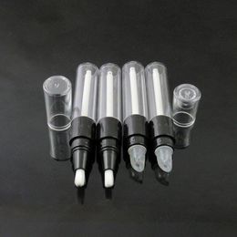 Tubo / botella de brillo de labios negro transparente de 45 ml, mini bolígrafo redondo vacío, bolígrafo de plástico desechable con punta de silicona F2227 Wfujj