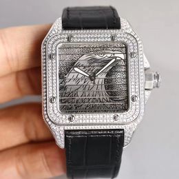 45mm automatische mannen horloge heren polshorloge saffier diamanten lederen riem casual horloges waterdichte verjaardag vader geschenk