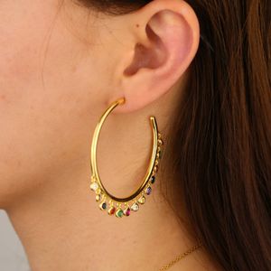 45MM or grande boucle d'oreille avec arc-en-ciel coloré CZ cercle rond pour les femmes magnifiques femmes dame charme boucles d'oreilles de mode 2019