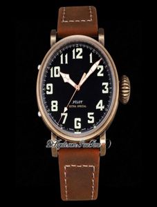 45 mm roségoud groot nummer markers miyota automatische heren Watch Black Dial Brown Asso -band met witte lijn super editie horloges pu6442295