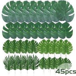 45pcs Palm artificiel Feuilles vertes fausses tropicales pour la fête hawaïenne Luau Baby Shower Mariage DÉCORATIONS DÉCORATIONS 240425