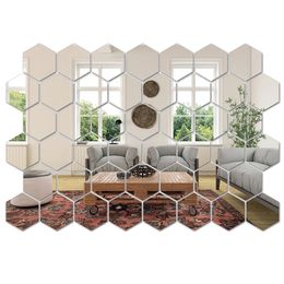 45pcs miroir mural autocollant hexagone art diy tuiles décoratives domestiques 240410