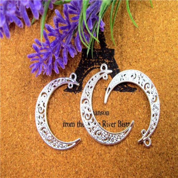 45 pièces plaqué argent creux croissant de lune pendentif à breloques bijoux fournitures connecteur lien gouttes 39 9mm2801