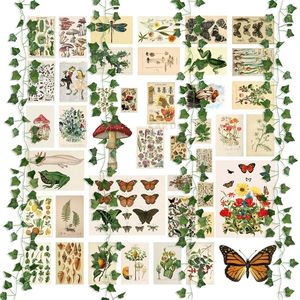 45 Pcs Vintage Botanique Esthétique Mur Collage Kit Faux Vignes Art Illustration Affiche Carte Dortoir Chambre Salon Décor 220510
