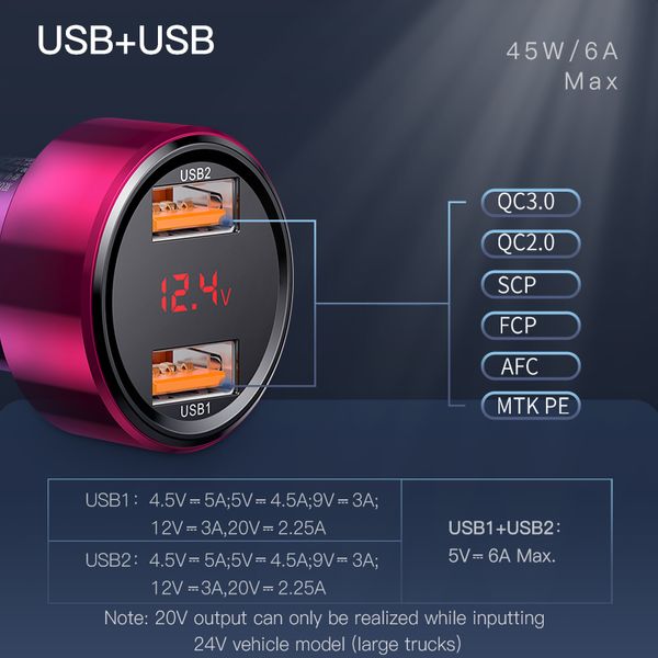 Chargeur de voiture 45W QC 4.0 3.0 pour Xiaomi Huawei Supercharge SCP Samsung AFC Charge rapide rapide PD USB C Charge de téléphone Portable