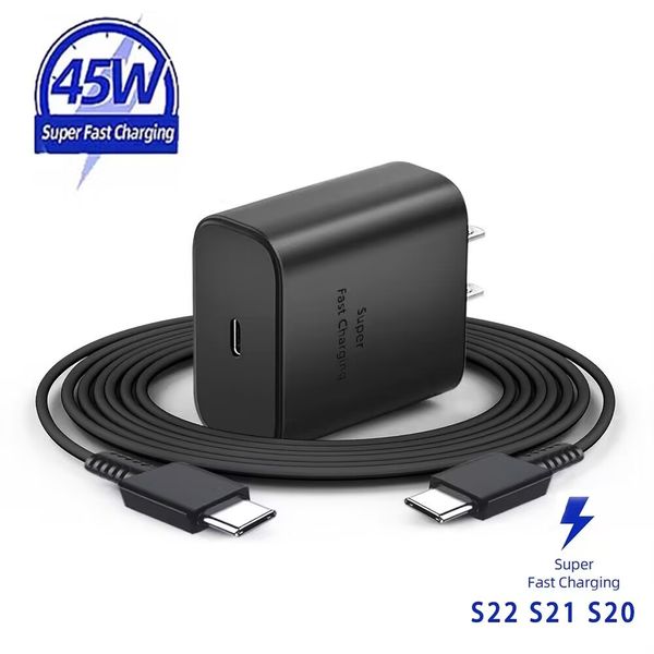 Cargador PD de 45W Carga súper rápida USB-C Carga rápida Tipo C EE. UU./UE/Reino Unido Enchufe Adaptador de corriente CA Carga para Samsung Note 10 S21 S22 S23