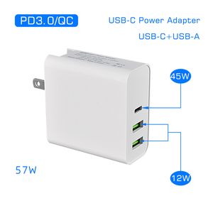 45W PD-oplader USB C Voedingsadapter PD / QC3.0 Type-C 3Port Wall Charge voor USB-C laptops / MacBook / Xiaomi / Samsung-opladers