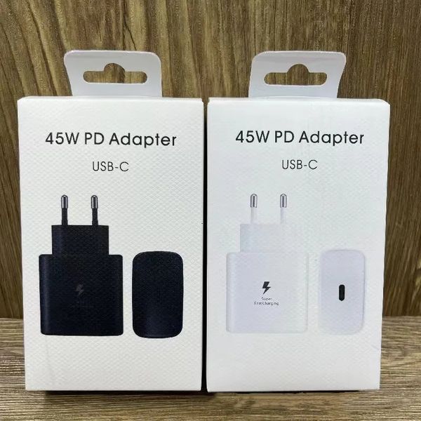 Adaptateur de chargeur super rapide 45W PD 5A Charge rapide USB Type C Adaptateur secteur US EU Plug pour Samsung Galaxy s23 s22 note20 avec boîte de vente au détail