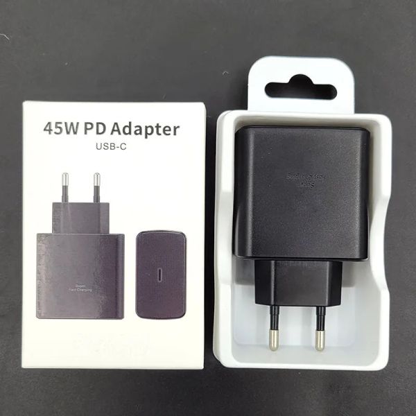 Adaptador de pared tipo c con cargador súper rápido de 45 vatios para galaxy s22 ultra s22p note10 note 10p note 20 s20 s21 Carga de 45 vatios con caja de embalaje LL