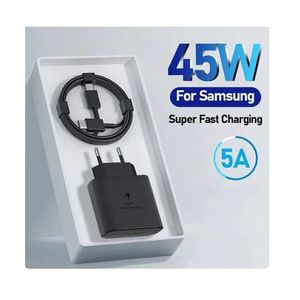 Cargador de pared PD USB-C de carga rápida súper rápida de 45 W Adaptador de corriente UE EE. UU. Cable 5A C-C para Samsung S21 S20 S22 S23 Utral Note 20 Cargador súper rápido de pared con enchufe para Reino Unido USB C con caja de cable