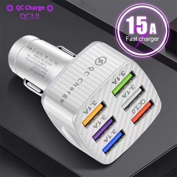 Cargador de coche USB de 45W para iPhone 14 13 12 Pro Max Carga rápida para Samsung S23 Ultra Xiaomi PD Tipo C Adaptador de cargadores de teléfono para coche 5V/9V/12V Carga 15A 6 cargadores USB